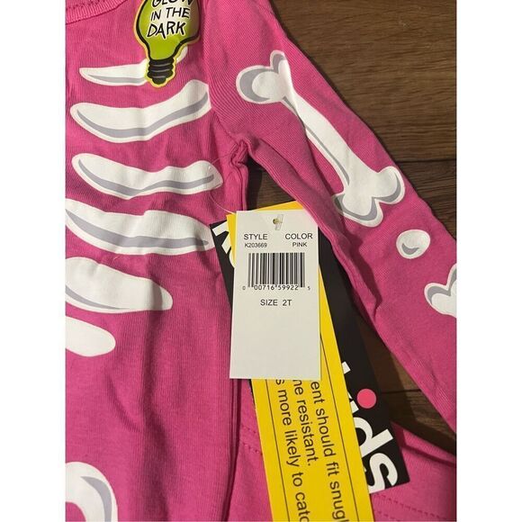 Komar Kids Pink Skeleton Glow In The Dark 2pc Jammy Set Girls 2T NEW - Picture 5 of 9